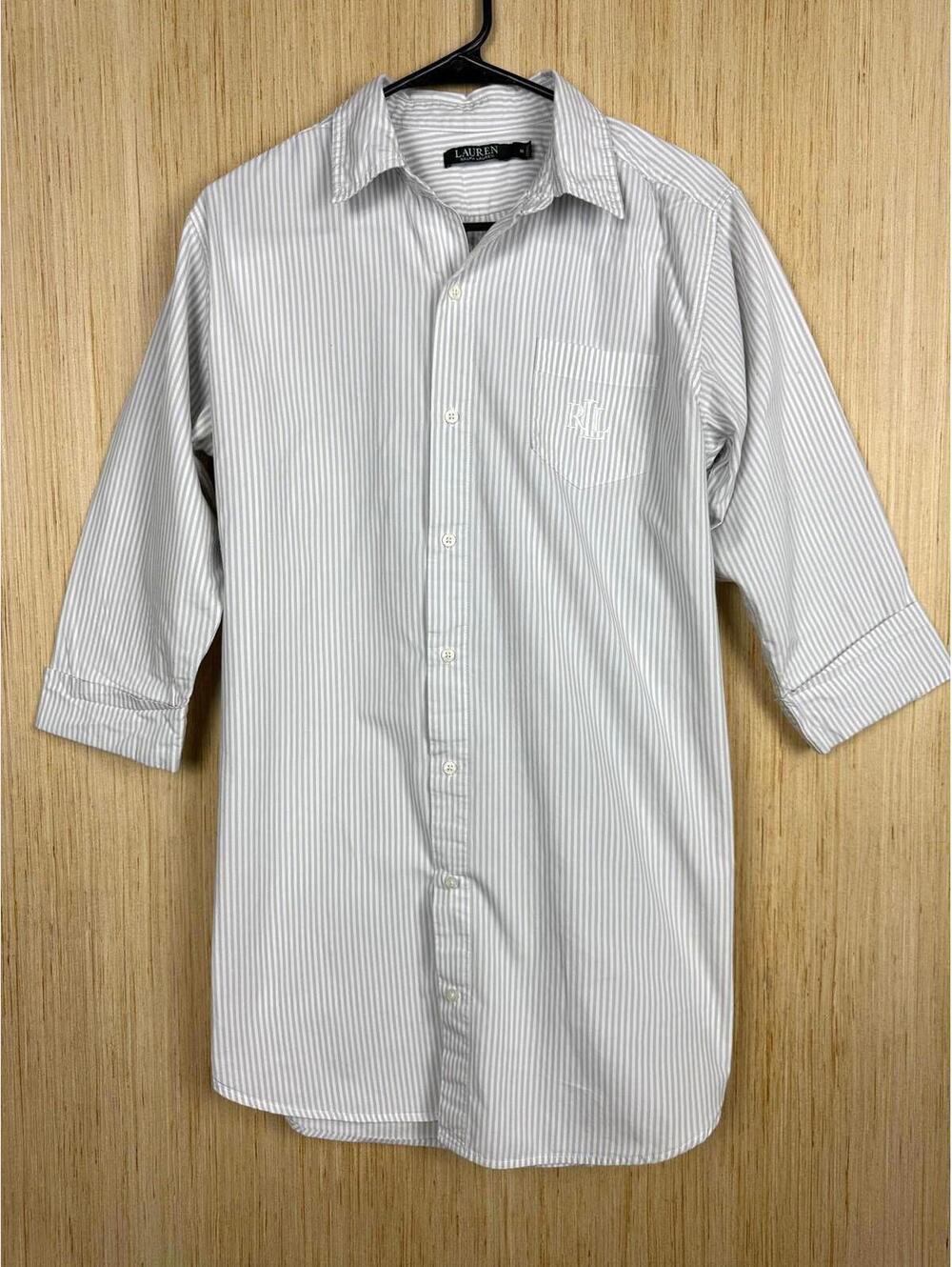Lauren Ralph Lauren Shirt Womens Medium White Stripe Button Tunic Top 3/4 Sleeve